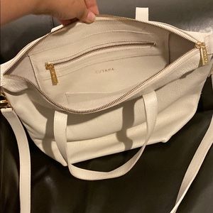Cuyana leather handbag in ivory with gold hardware